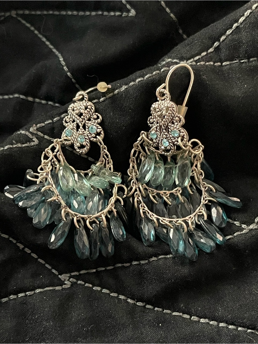 Boho Teardrop Dangle Earrings with Aqua Crystals